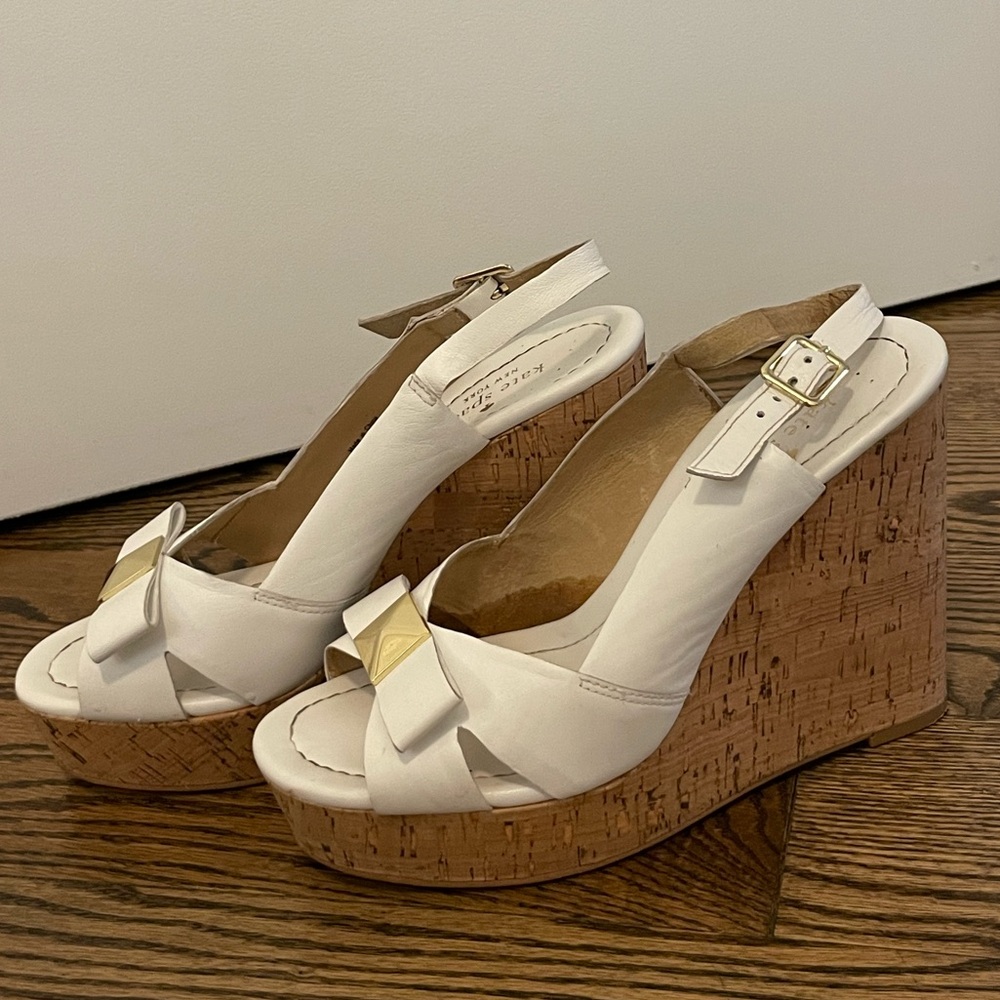 White and gold Kate Spade wedges